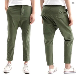 Nili Lotan 2 Paris Pants $345 Slouchy Cotton Drop Crotch Cropped Camo Army Green